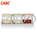 Lilac clear glass storage condiment jars with spoon